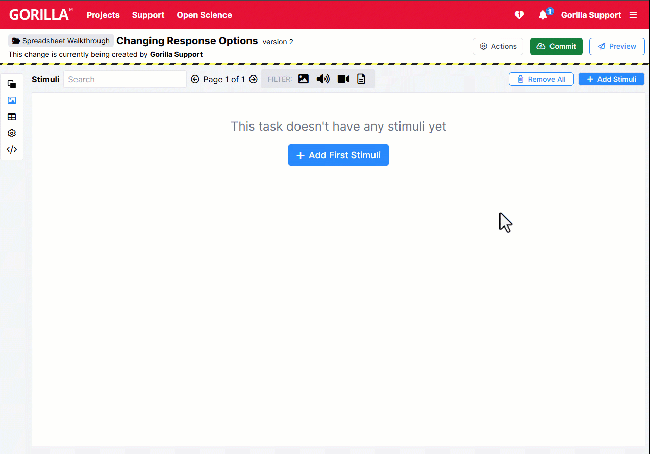 Gif showing how to upload images to the Stimuli tab