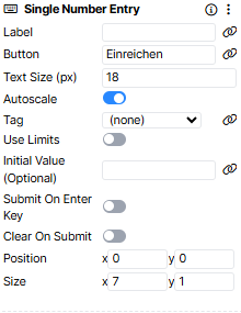 A screenshot of the Single Number Entry component, where the Button has been edited to be in German