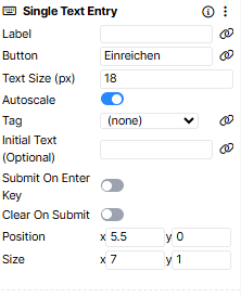 A screenshot of the Single Text Entry component, where the Button has been edited to be in German