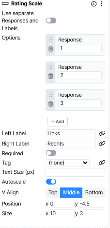 A screenshot of the Rating Scale component, where the left and right labels have been edited to be in German