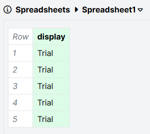 Screenshot of a task spreadsheet. Trial is listed 5 times in the display column