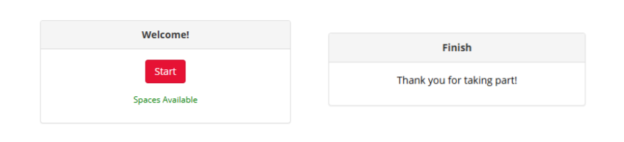A screenshot of the start and end screens a participant sees in a Gorilla experiment