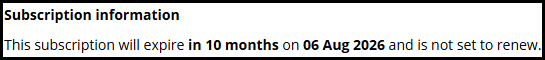 Screenshot of subscription expiry information on My Subscription page
