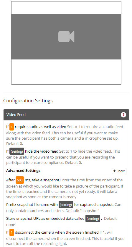 Screenshot of the Video Feed Zone and configuration settings in the Task Builder